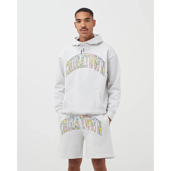 MARKET Men's Chinatown Watercolor Arc Hoodie L Gray Street Trendy Sweatshirt B76 - Picture 1 of 7